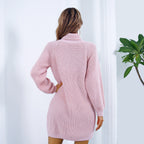 Vinterskildleenck lang sweater kjole med knapdesign Leisure Clinch Langærmet Base Sweater Women