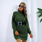 Vinterskildleenck lang sweater kjole med knapdesign Leisure Clinch Langærmet Base Sweater Women
