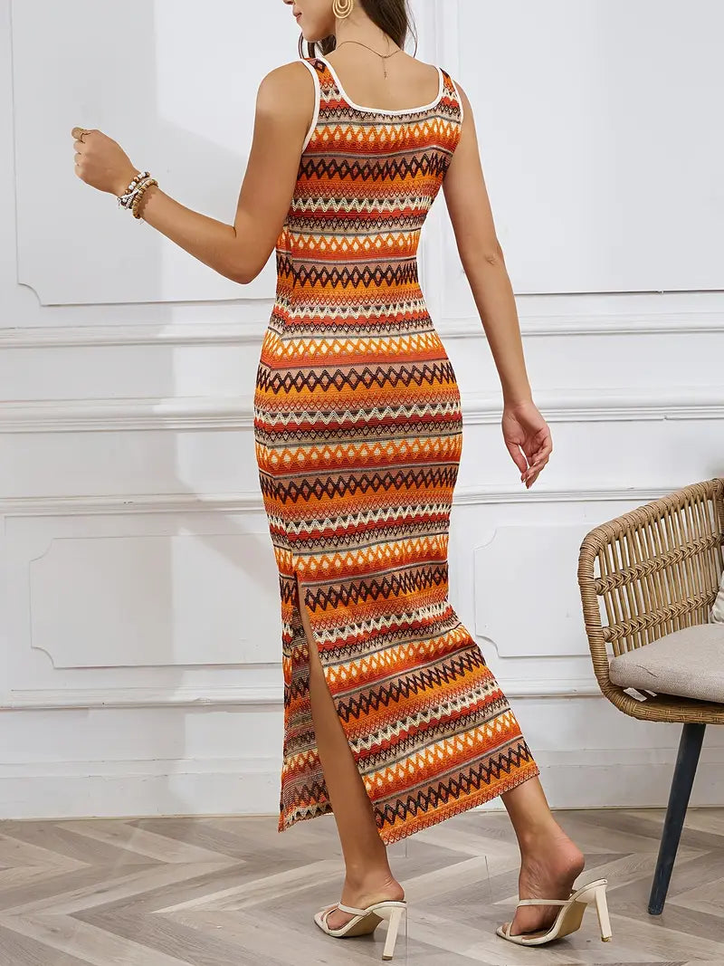 Stribet strik maxi kjole