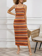 Stribet strik maxi kjole