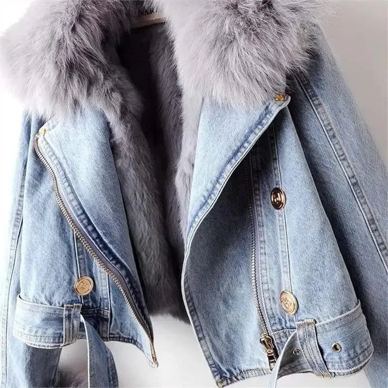 Monroe pels krave denim jakke