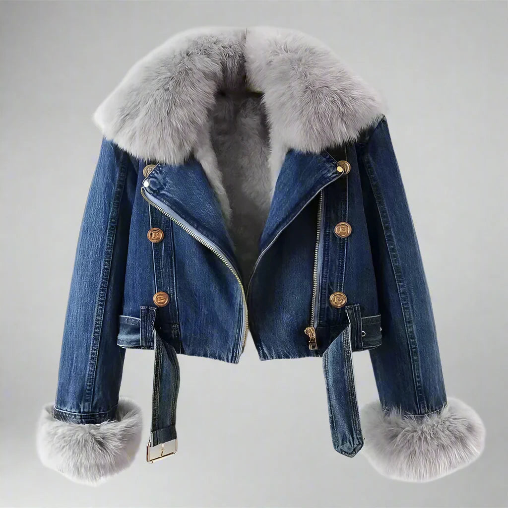 Monroe pels krave denim jakke