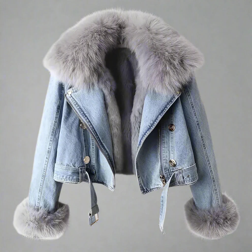 Monroe pels krave denim jakke
