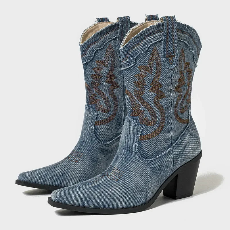 Rustikke denimstøvler