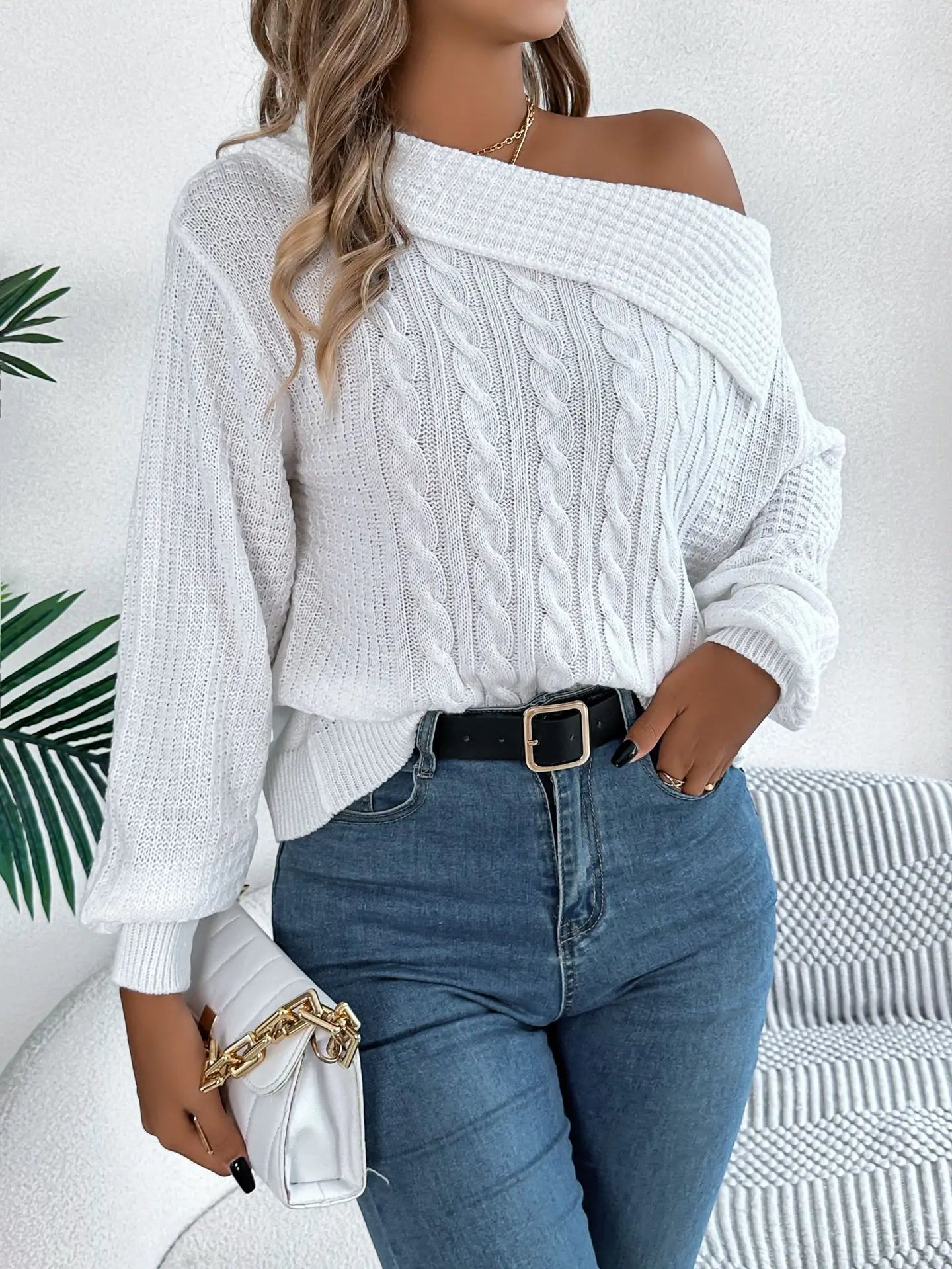 Brise strikket off-skulder sweater