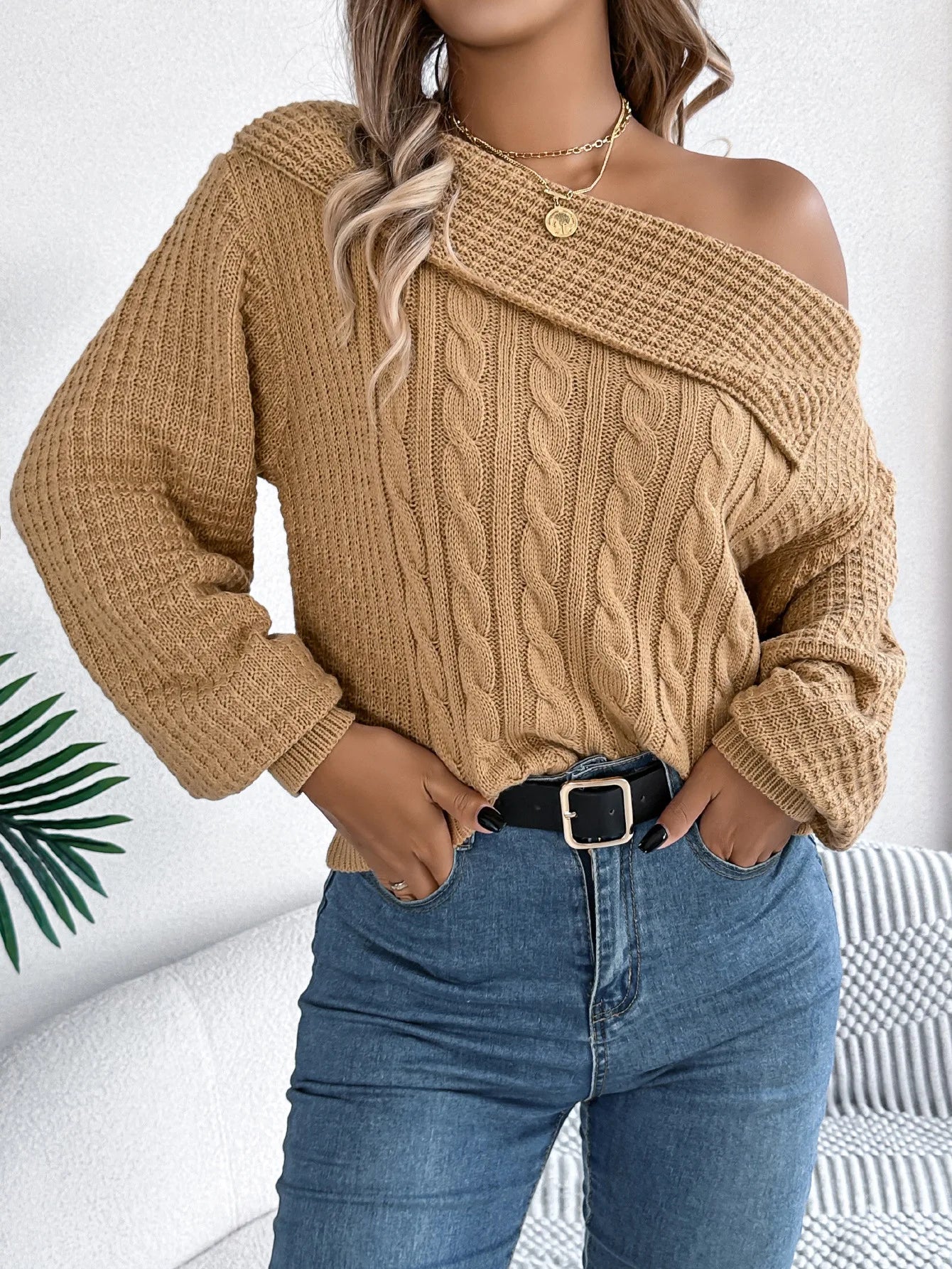 Brise strikket off-skulder sweater