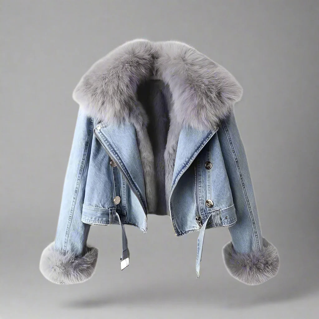 Monroe pels krave denim jakke