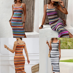 Stribet strik maxi kjole