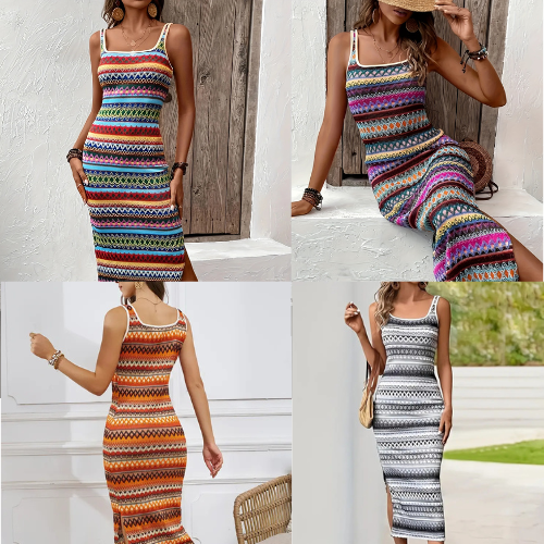 Stribet strik maxi kjole