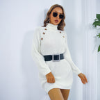 Vinterskildleenck lang sweater kjole med knapdesign Leisure Clinch Langærmet Base Sweater Women
