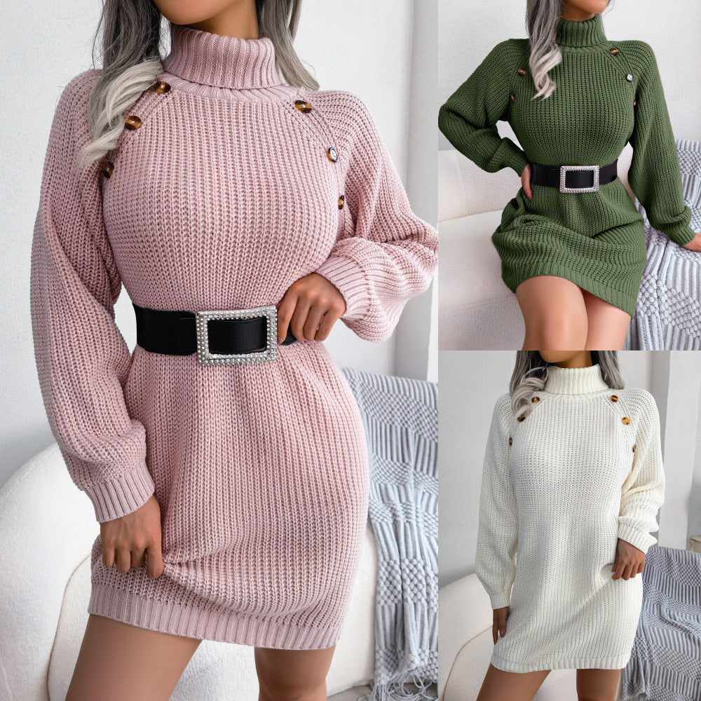 Vinterskildleenck lang sweater kjole med knapdesign Leisure Clinch Langærmet Base Sweater Women